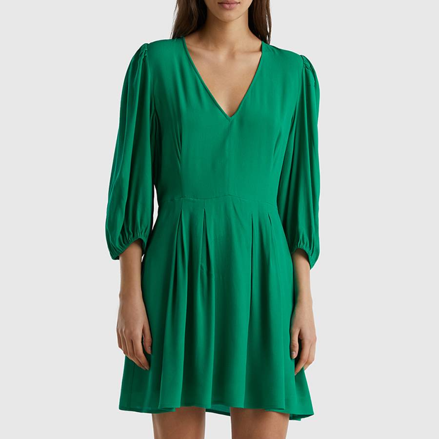Green V-Neck Mini Dress