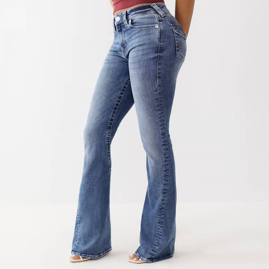 Mid Blue Joey Mid Rise Flared Stretch Jeans