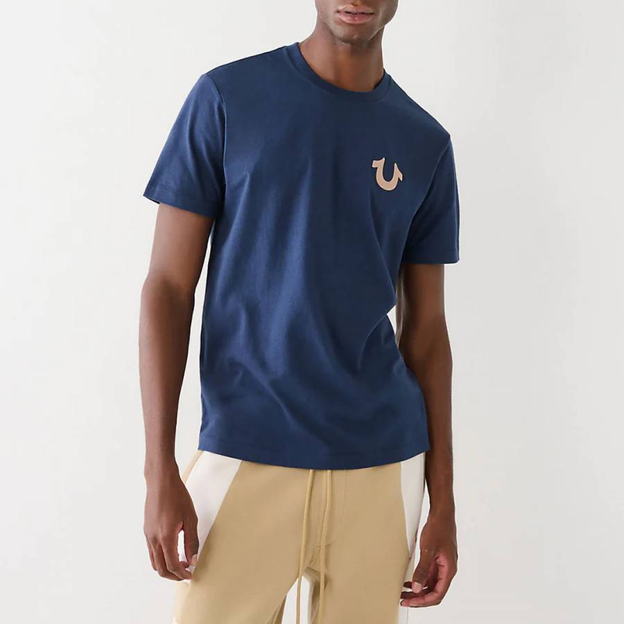 Dark Blue Back Logo Cotton T-Shirt