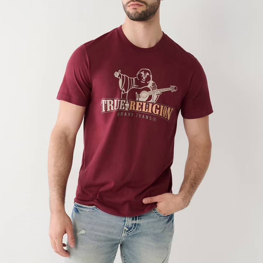 Burgundy Buddha Printed Logo Cotton T-Shirt