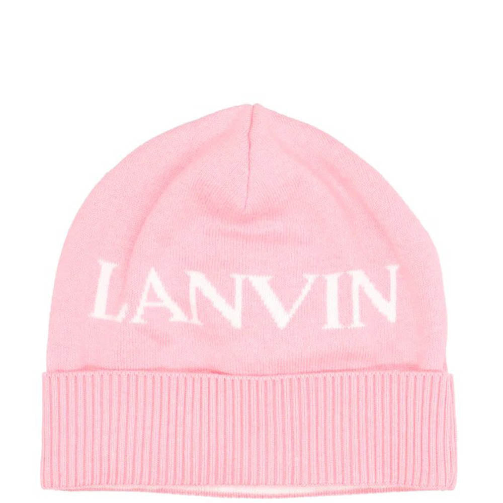 Lanvin Girls Logo Wool Beanie in Pink 58