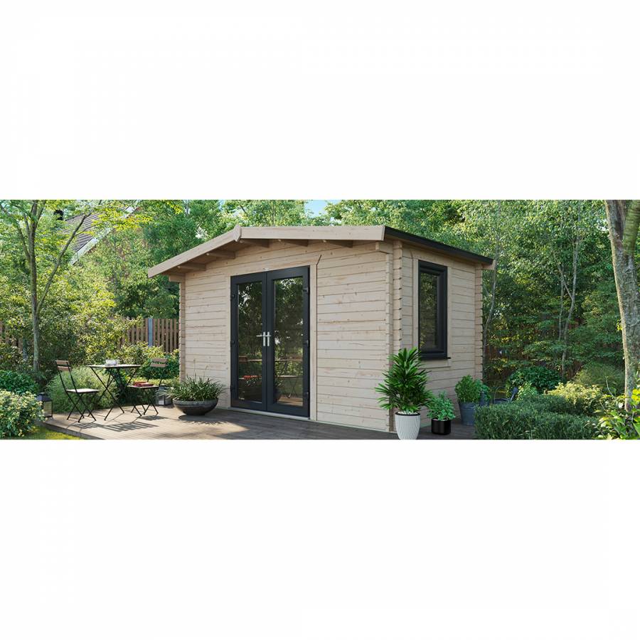 SAVE £1130  8x14 Power Chalet Log Cabin Central Double Doors - 44mm