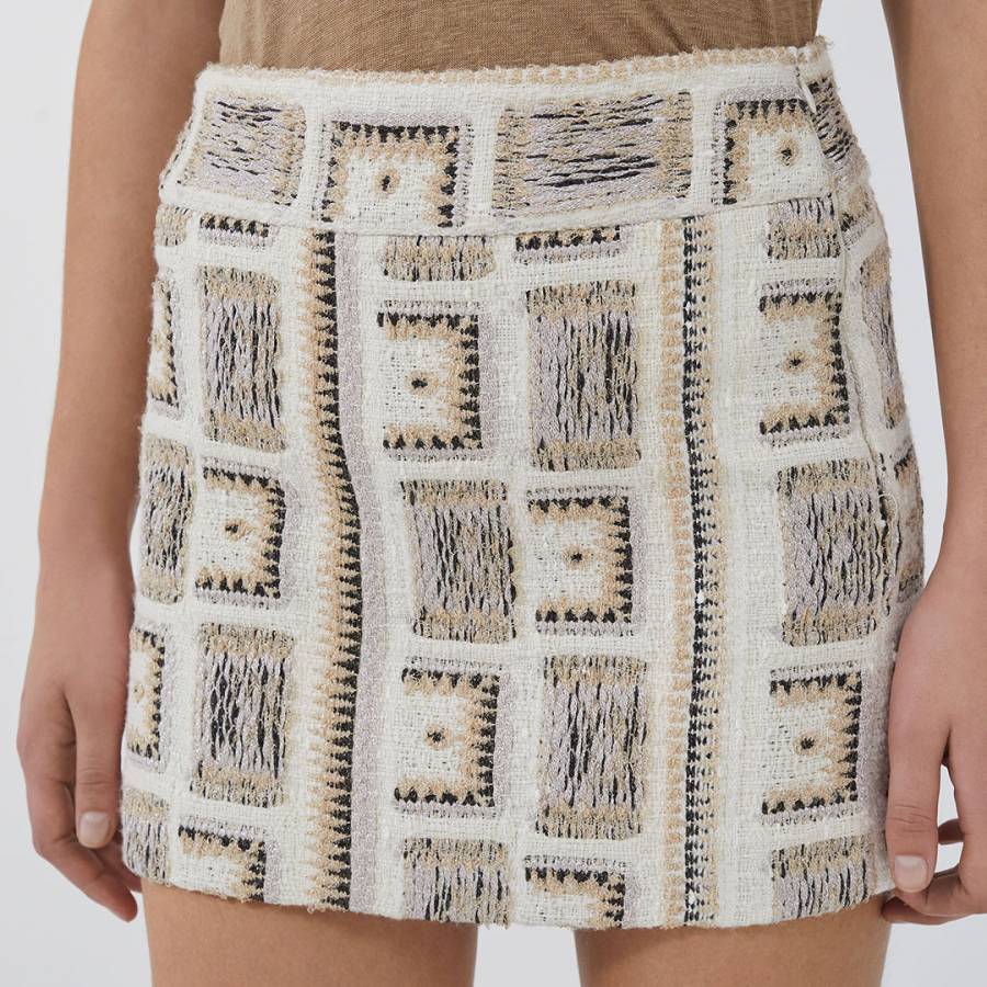 Beige Printed Mini Skirt