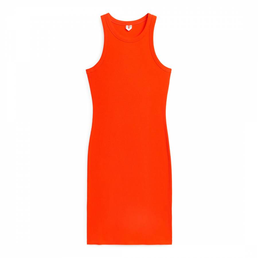 Orange Cotton Blend Jersey Dress