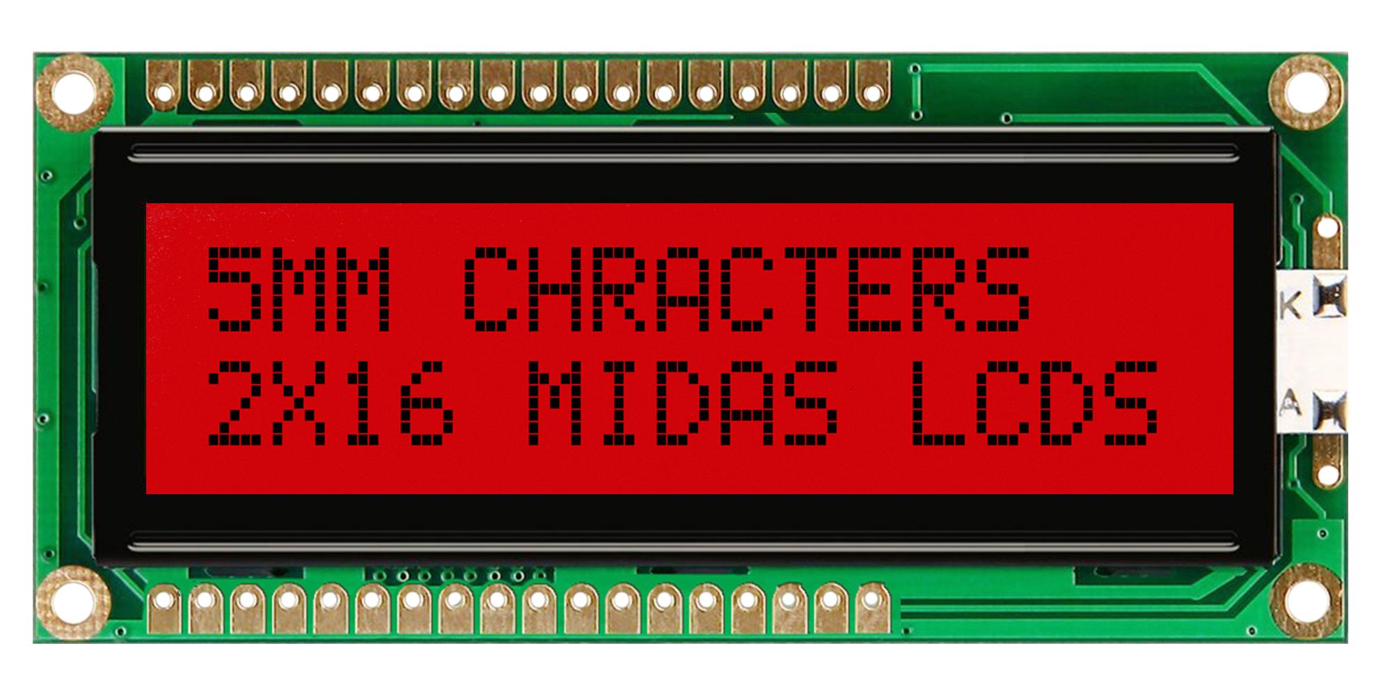 Midas Displays Md21605G6W2-Fptlrgb Lcd Module, Fstn, Cob, Transflective