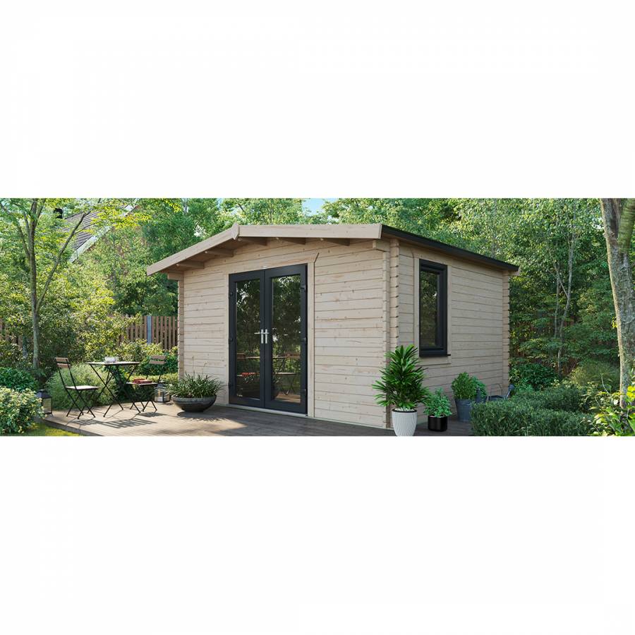 SAVE £1230  12x14 Power Chalet Log Cabin Central Double Doors - 44mm