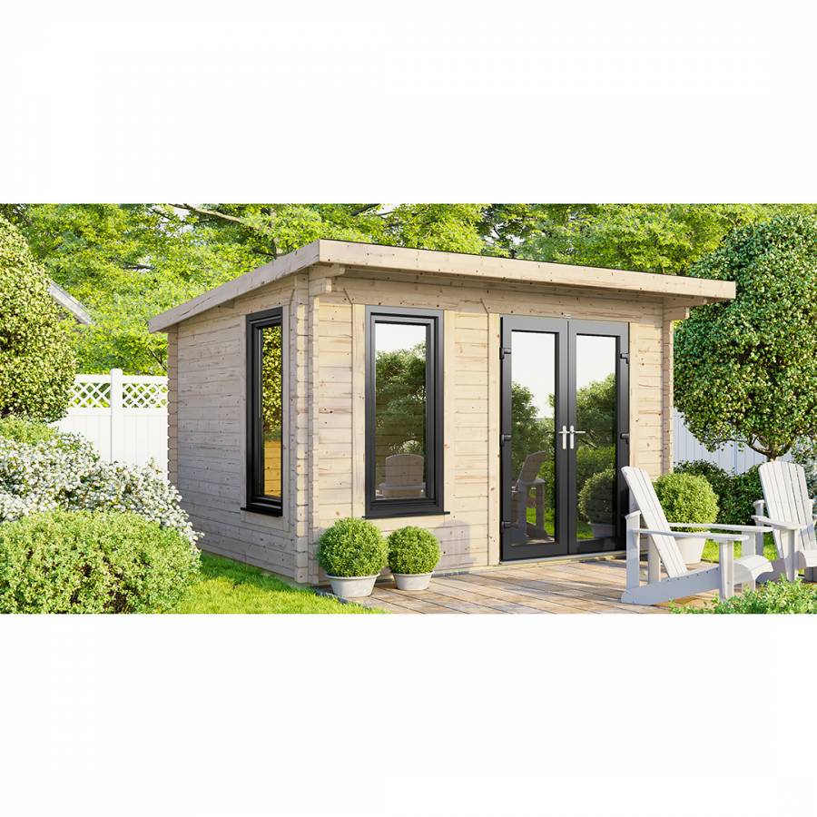 SAVE £990  12x8 Power Pent Log Cabin Right Double Doors - 44mm