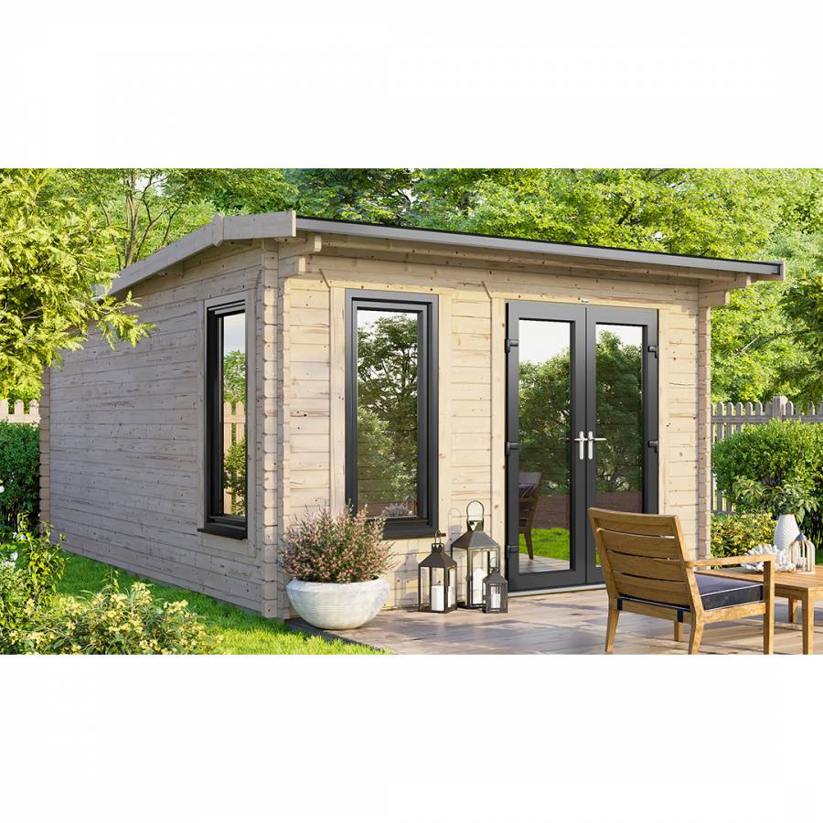 SAVE £1230 12x14 Power Apex Log Cabin Right Double Doors - 44mm