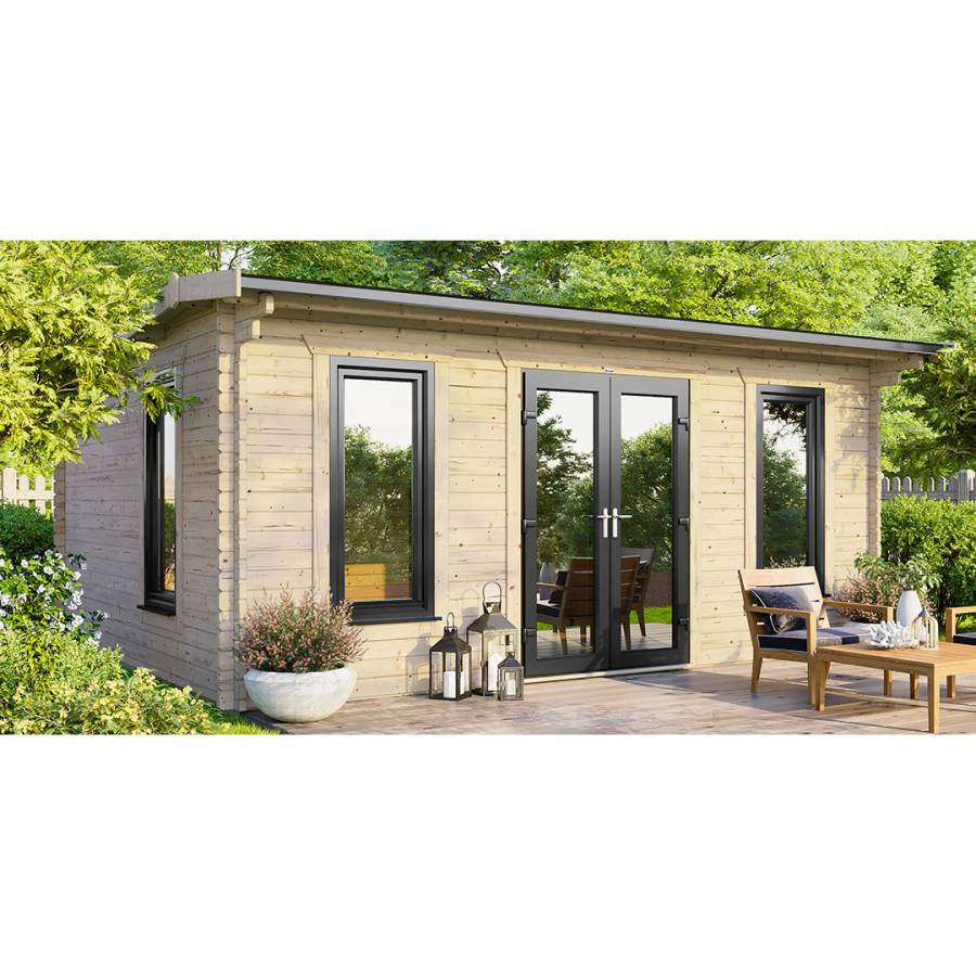 SAVE £1370 18x12 Power Apex Log Cabin Central Double Doors - 44mm