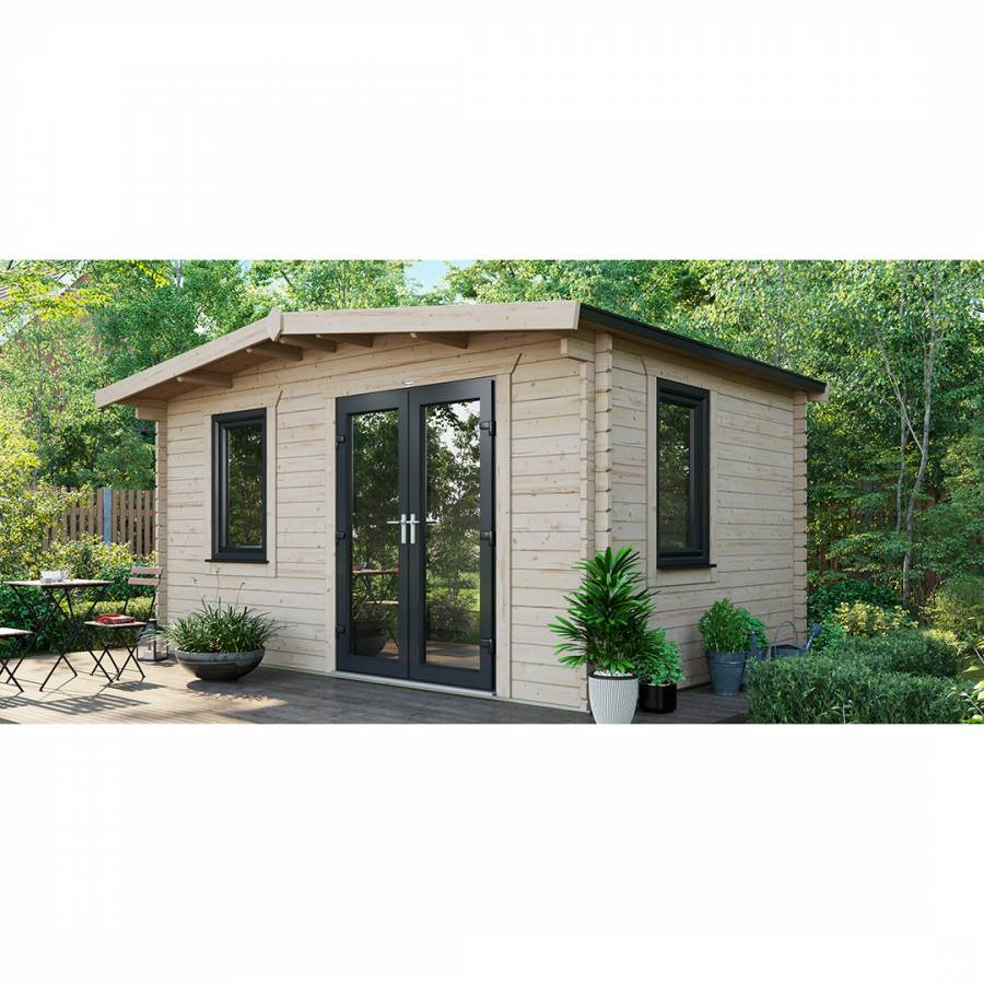 SAVE £1130  10x14 Power Chalet Log Cabin Right Double Doors - 44mm