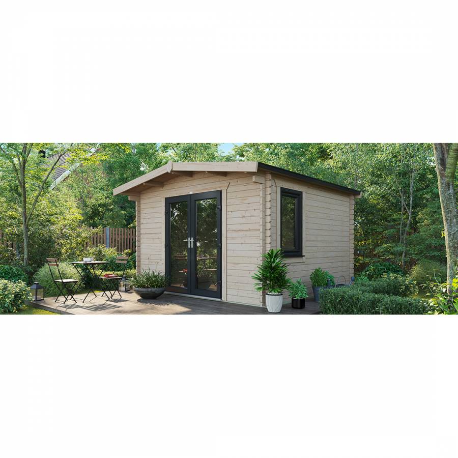 SAVE £1130  12x12 Power Chalet Log Cabin Central Double Doors - 44mm