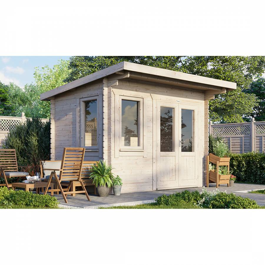 SAVE £500 12x8 Power Pent Log Cabin Doors to the Right  -  28mm