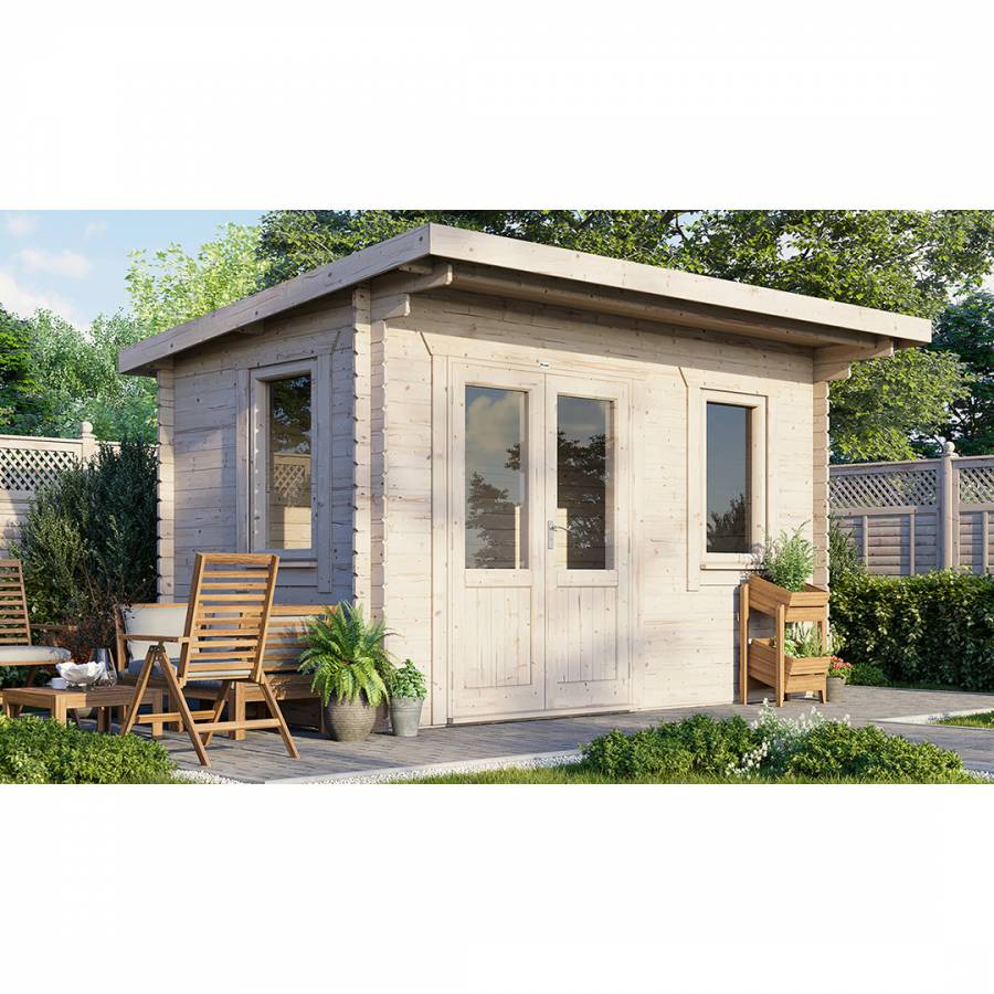 SAVE £530 14x8 Power Pent Log Cabin Doors to the Left  -  28mm