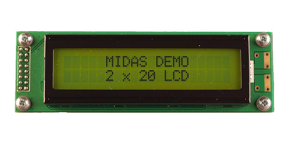 Midas Displays Mc22005A6W-Sptly3.3-V2 Lcd Display, Cob, 20 X 2, Stn, 3.3V