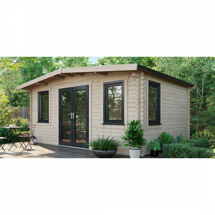 SAVE £1370  12x16 Power Chalet Log Cabin Central Double Doors - 44mm