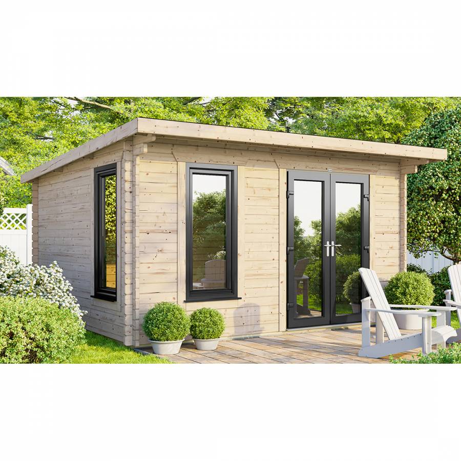 SAVE £1130  14x10 Power Pent Log Cabin Right Double Doors - 44mm