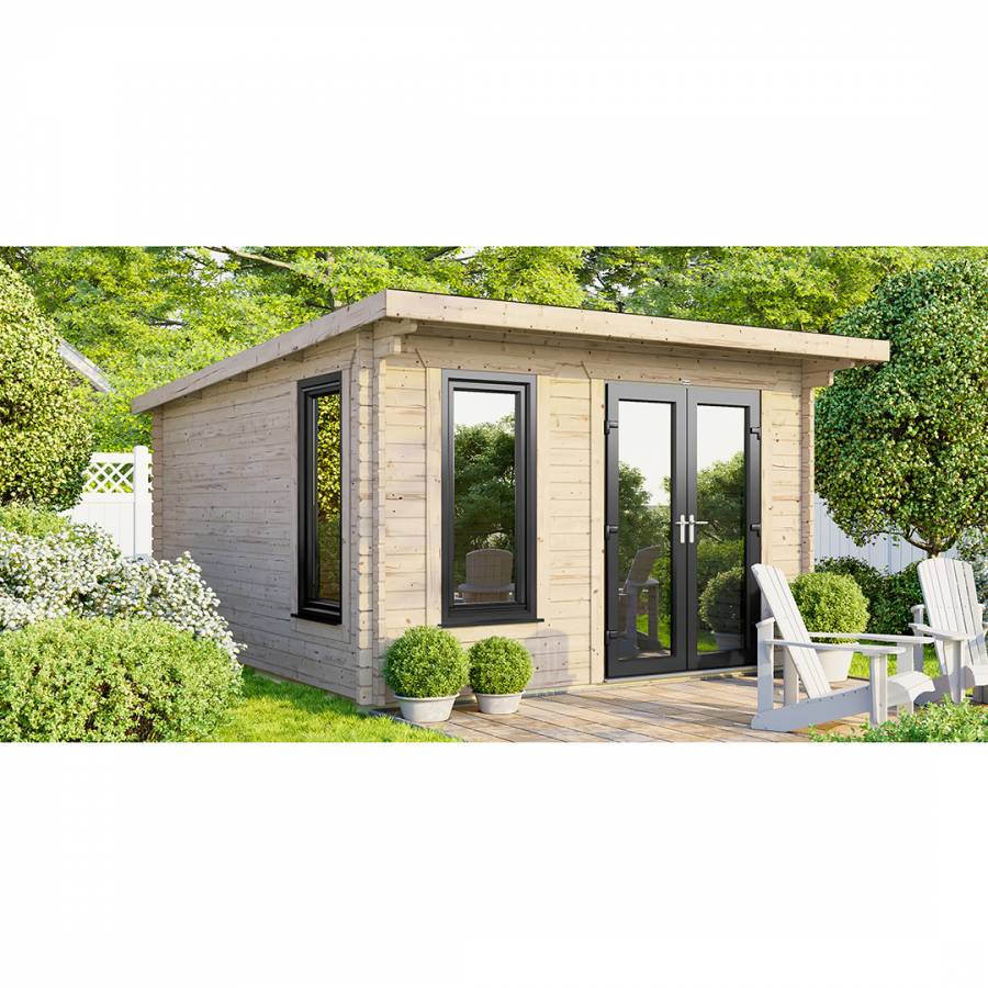 SAVE £1130  12x12 Power Pent Log Cabin Right Double Doors - 44mm
