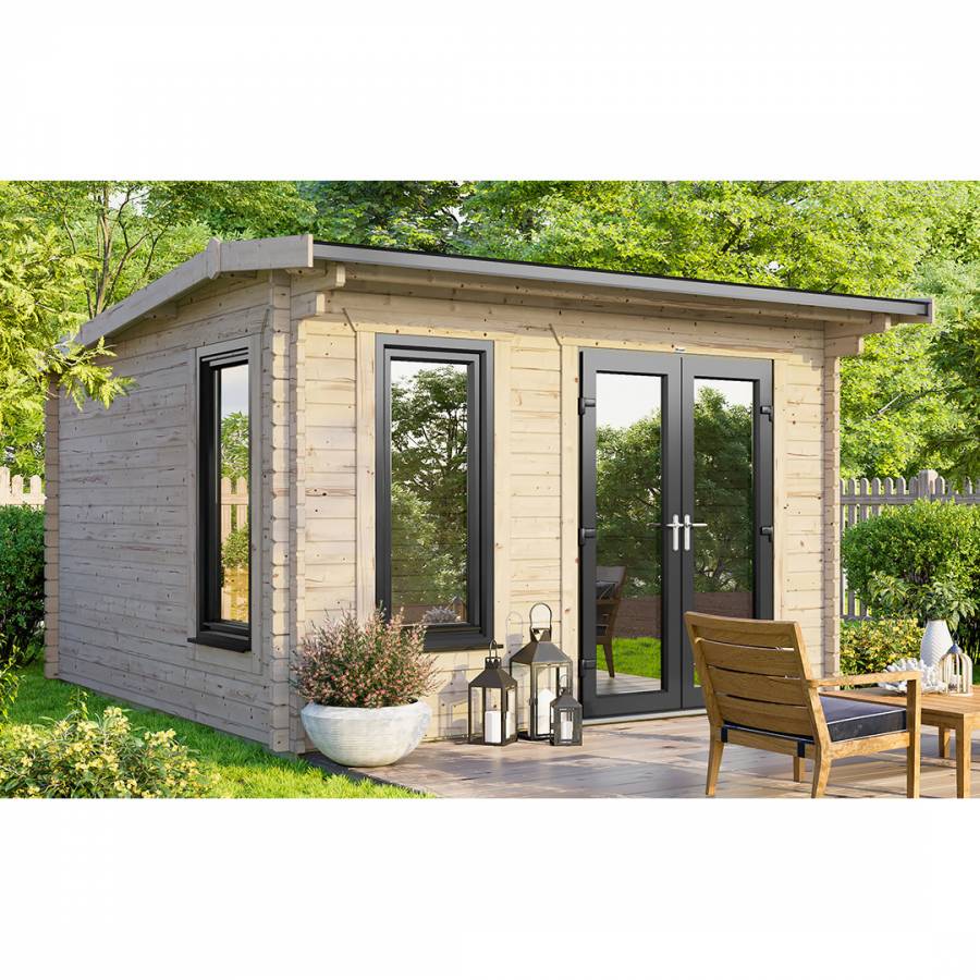 SAVE £1130 12x10 Power Apex Log Cabin Right Double Doors - 44mm