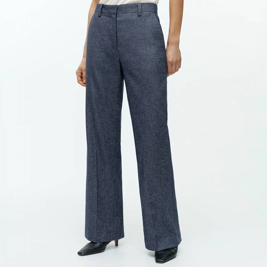 Blue Flared Linen Trouser