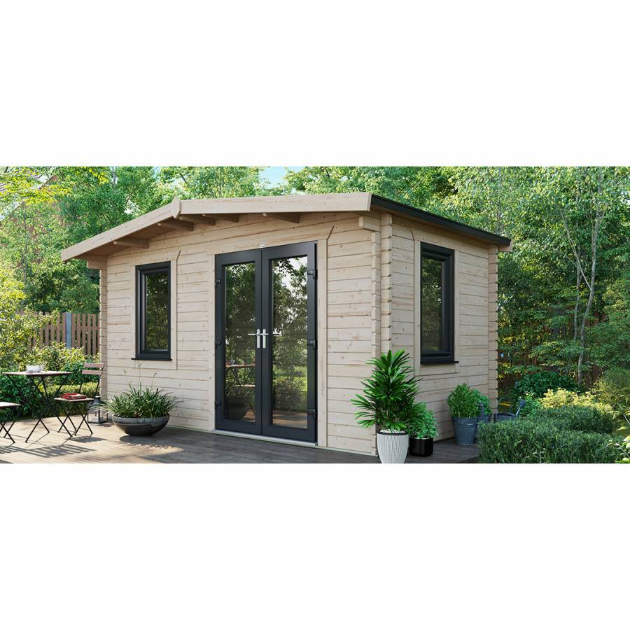 SAVE £1130  8x14 Power Chalet Log Cabin Right Double Doors - 44mm