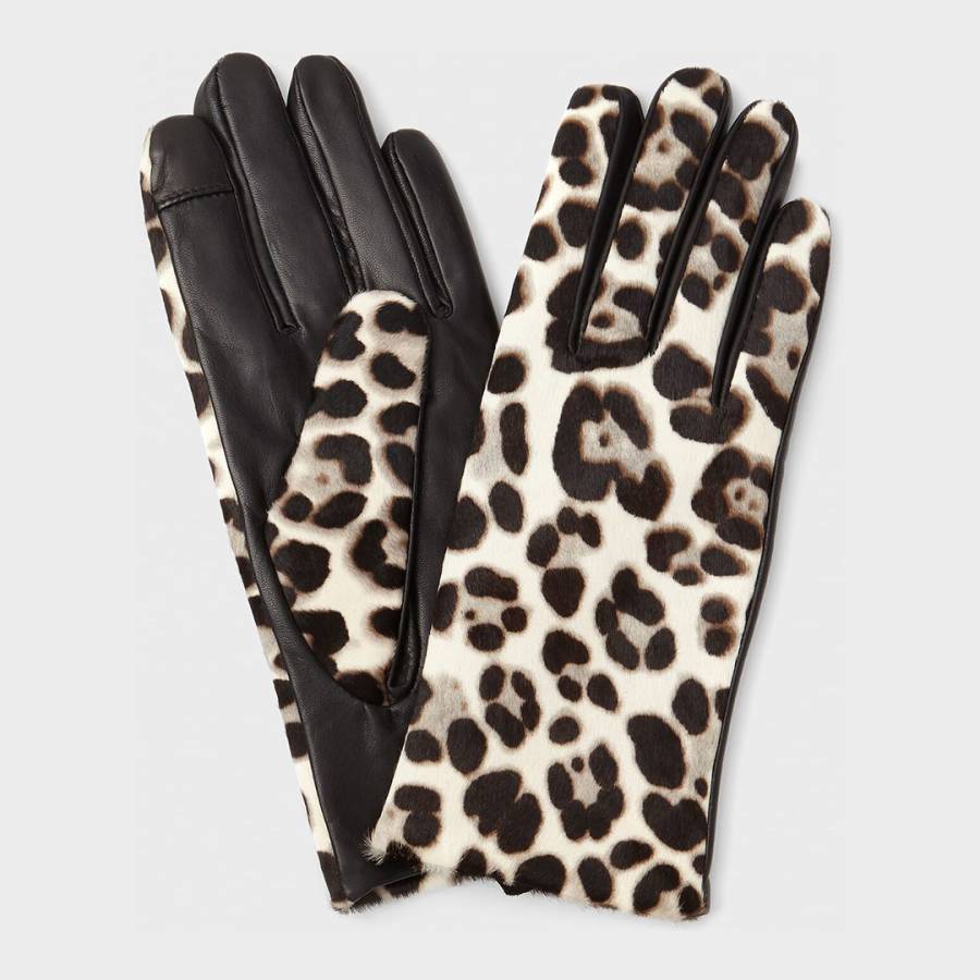 Black Emma Leopard Leather Gloves