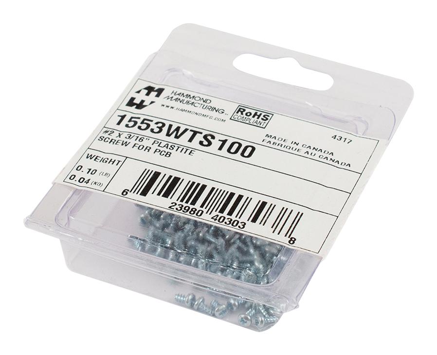 Hammond 1553Wts100 Screw, Enclr, Zinc Plated, #2 X 3/16