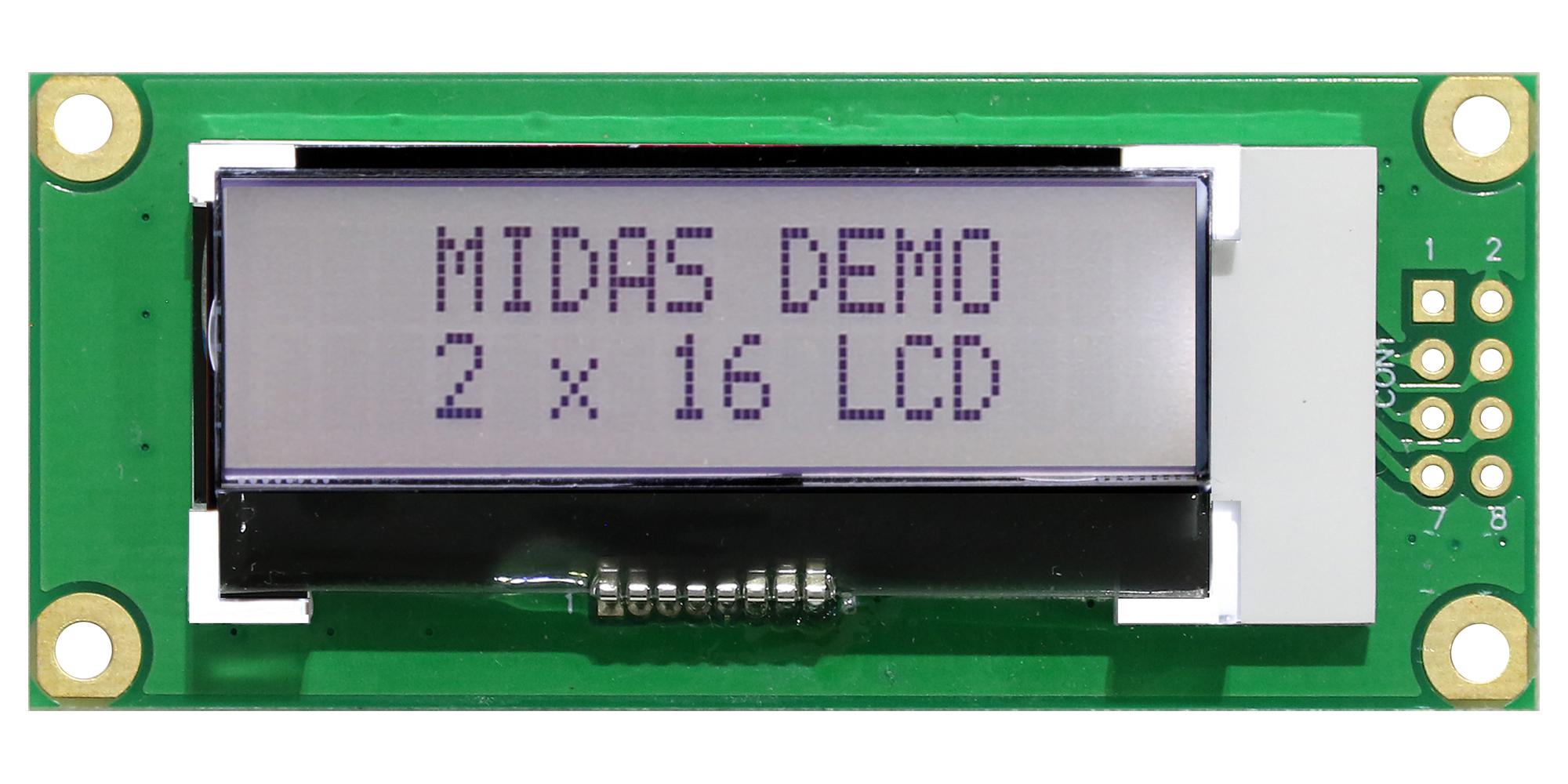 Midas Displays Md21605B6W-Fptlwi3 Lcd Display, Cob, Transflective, Fstn
