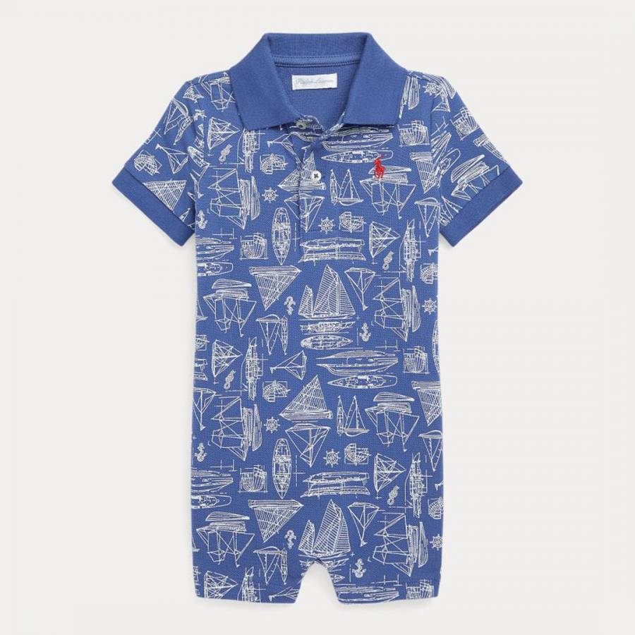 Baby Boy's Mid Blue Printed Cotton Bodysuit