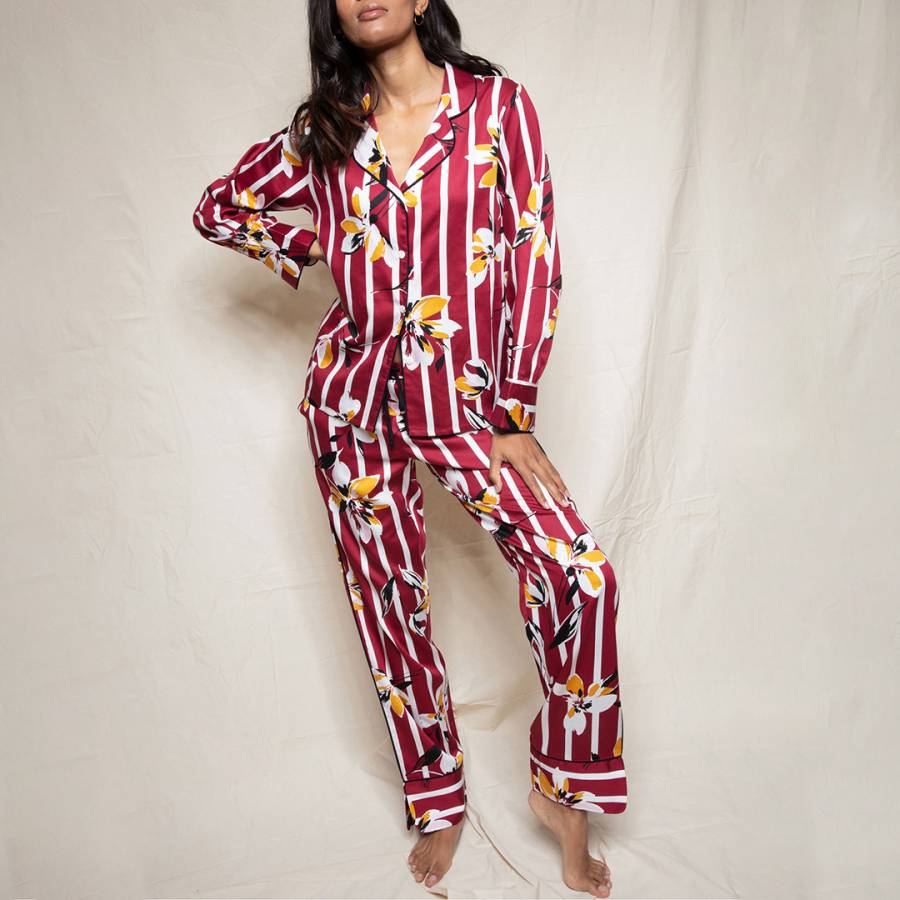 Fable & Eve Burgundy Floral Stripe Pyjama Set