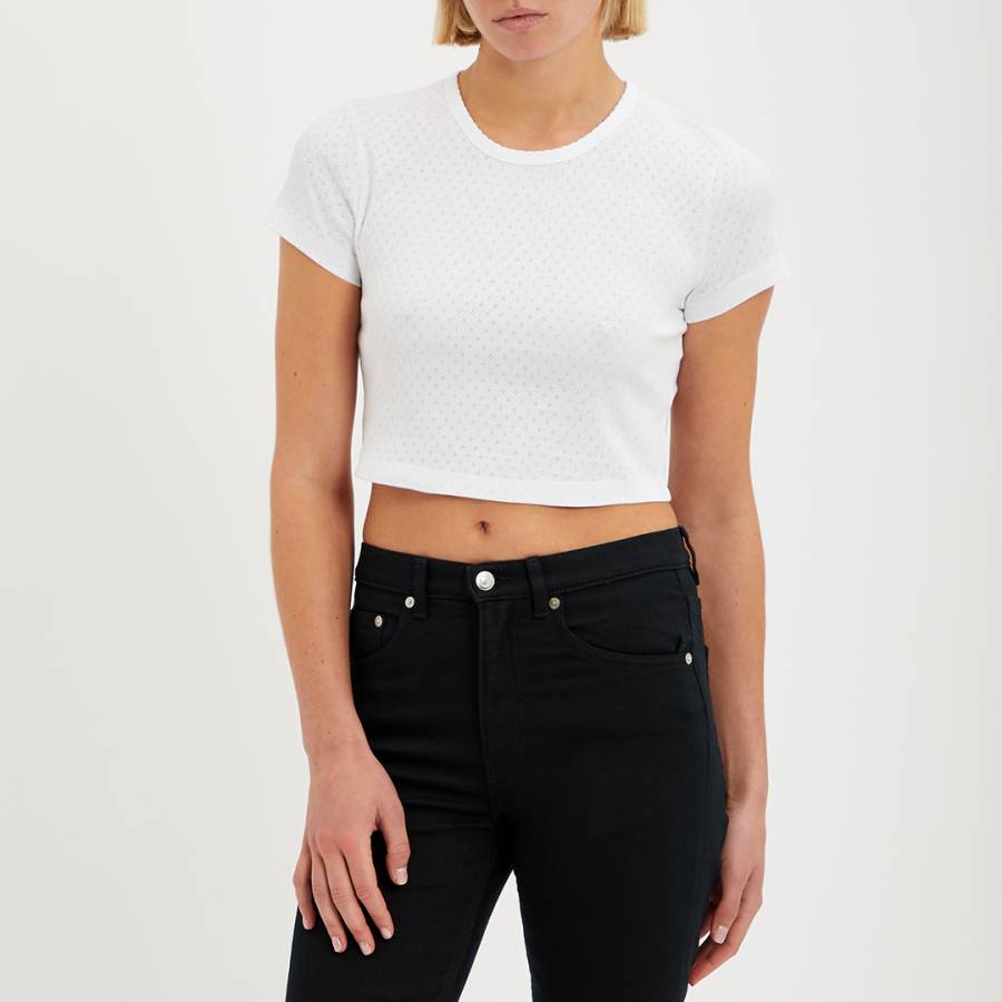 White Cropped Textured T-Shirt