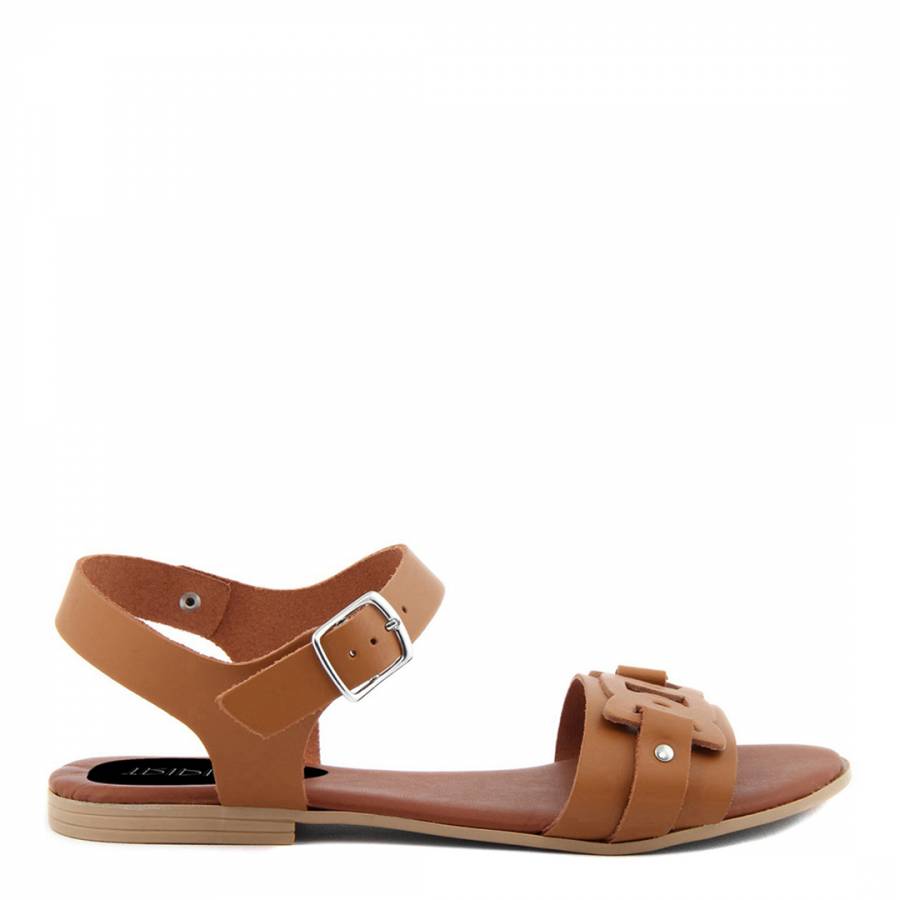 Beige Leather Detailed Flat Sandals