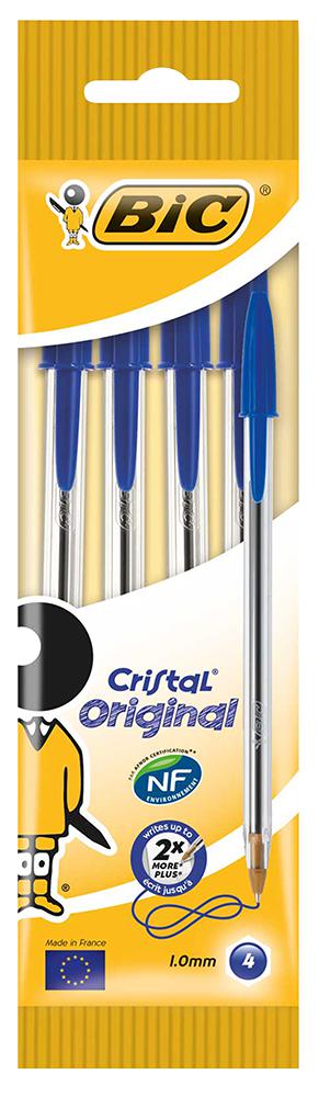 Bic 8308601 Ballpoint Pen Cristal Med Pouch 4 Blue