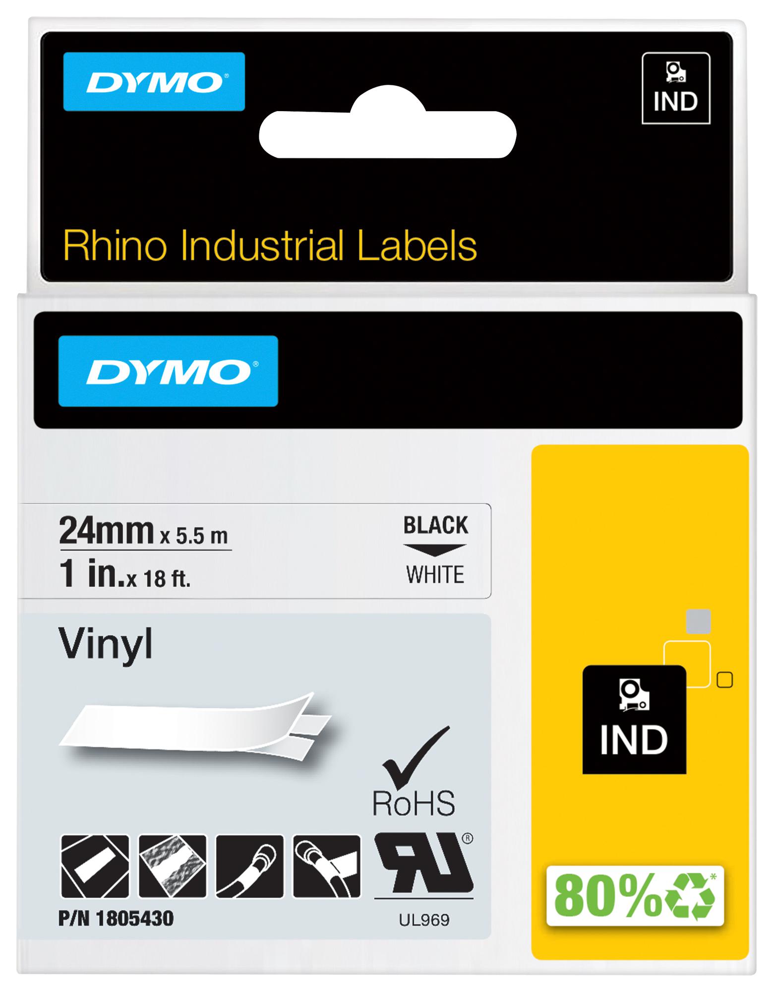Dymo 1805430 Rhino 24 mm Black On White Vinyl