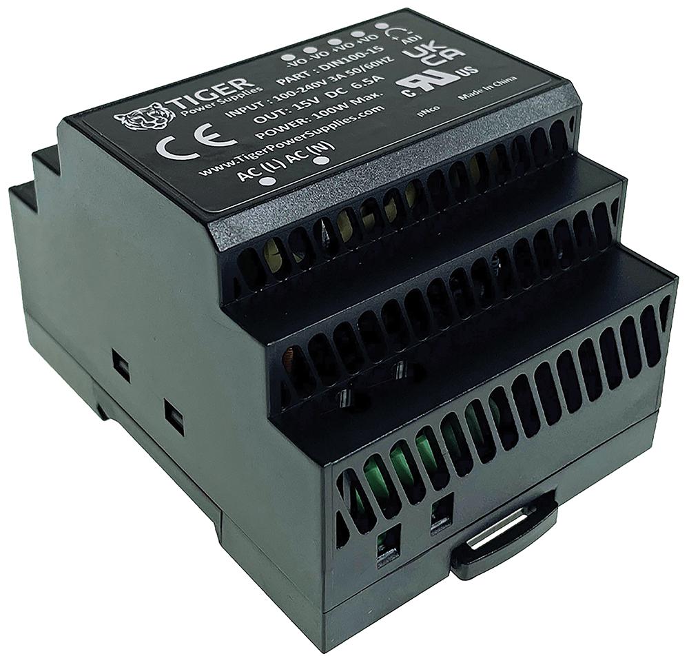 Tiger Power Supplies Din100-15 Power Supply, Ac-Dc, 15V, 6.5A
