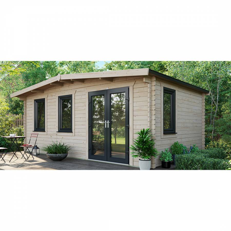 SAVE £1370  12x18 Power Chalet Log Cabin Right Double Doors - 44mm