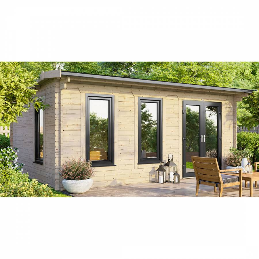 SAVE £1370 18x12 Power Apex Log Cabin Right Double Doors - 44mm
