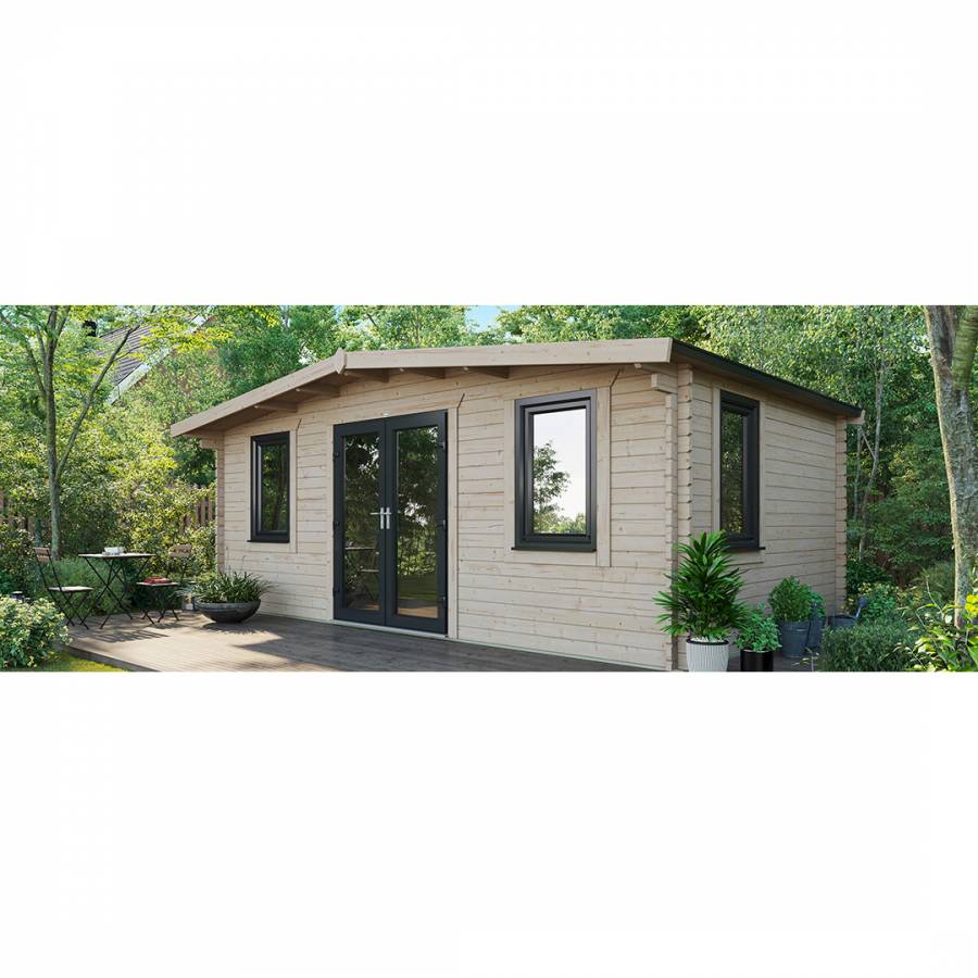 SAVE £1460 12x20 Power Chalet Log Cabin Central Double Doors - 44mm