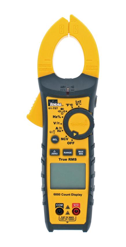 Ideal 61-757 Multimeter, Clamp, Auto, True Rms, 600A