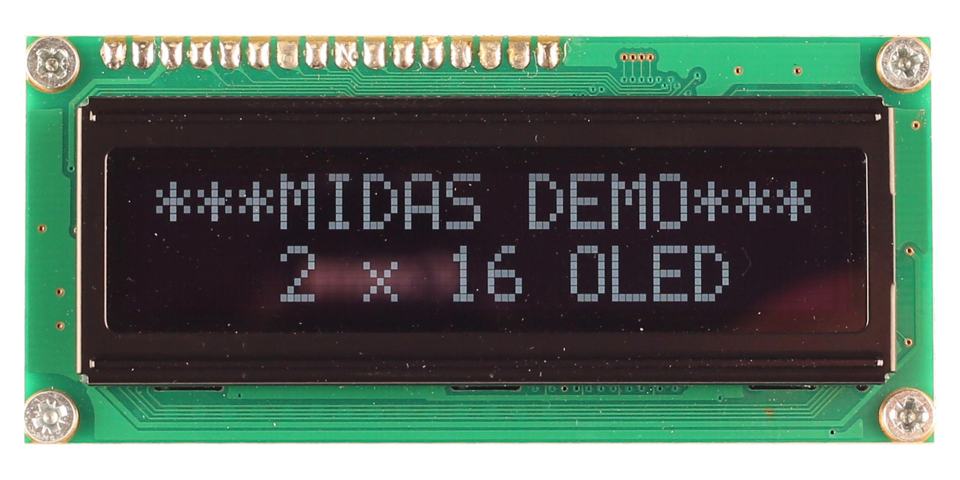 Midas Displays Mcob21605G1V-Ews Oled Module, Cob, 16X2, Parallel, 5V