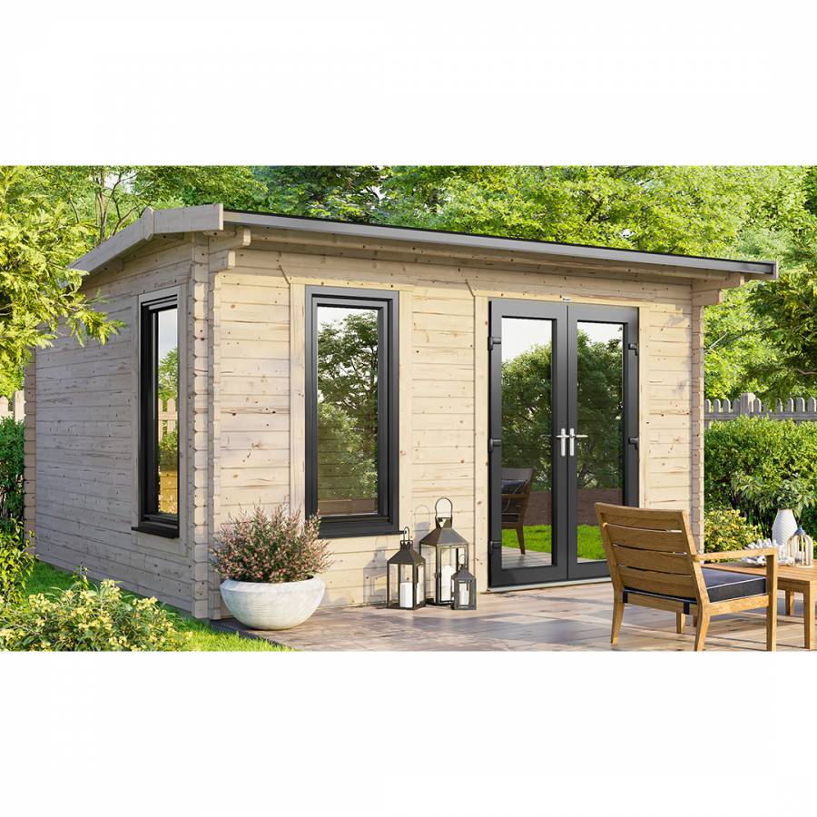 SAVE £1130  14x10 Power Apex Log Cabin Right Double Doors - 44mm