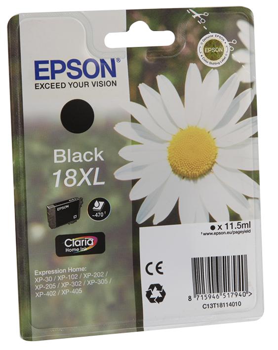 Epson C13T18114010 Ink Cartridge, T1811, 18Xl, Black, Orig