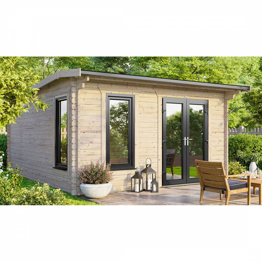 SAVE £1325  14x14 Power Apex Log Cabin Right Double Doors - 44mm