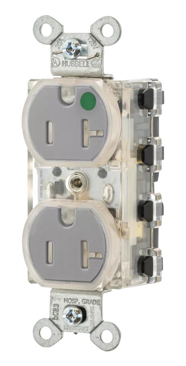 Hubbell Wiring Devices Snap8300Gyltr Pwr Con, Nema 5-20R, Hospital Grade, Gry