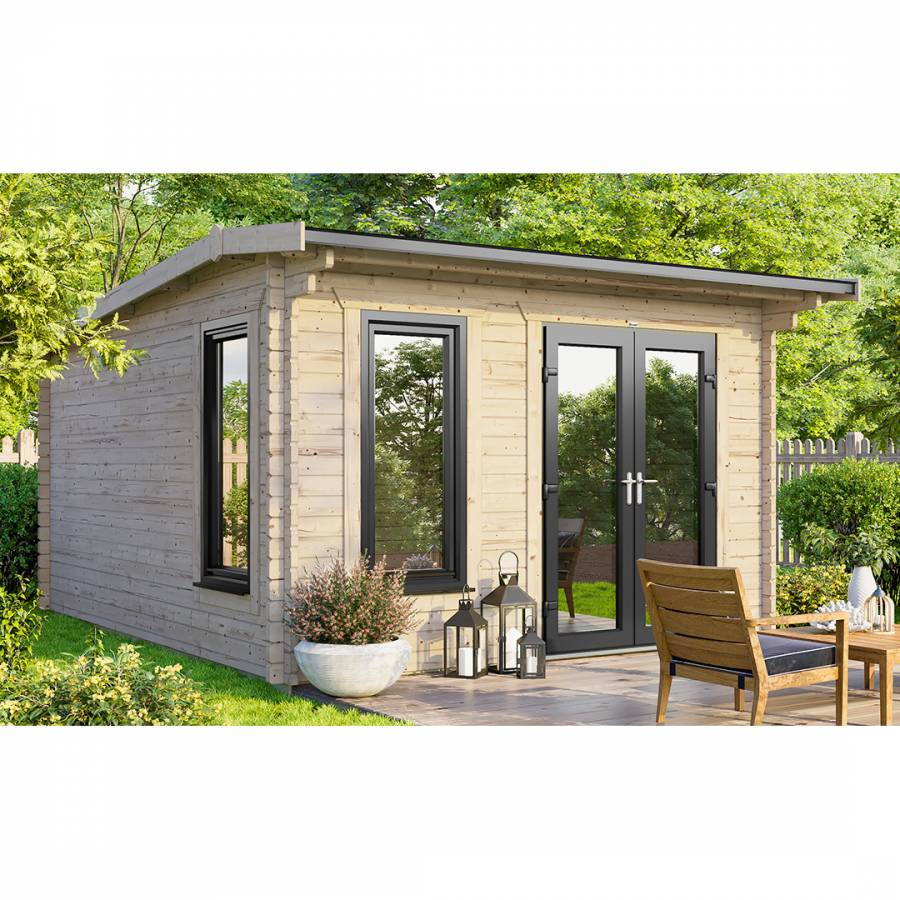 SAVE £1130 12x12 Power Apex Log Cabin Right Double Doors - 44mm