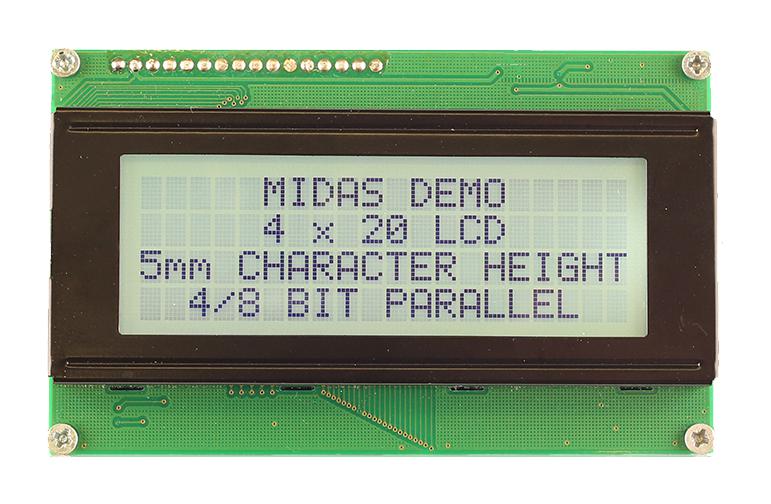 Midas Displays Mc42005A6W-Fptlwi-V2 Lcd Module, 20 X 4, Cob, 4.75mm, Fstn