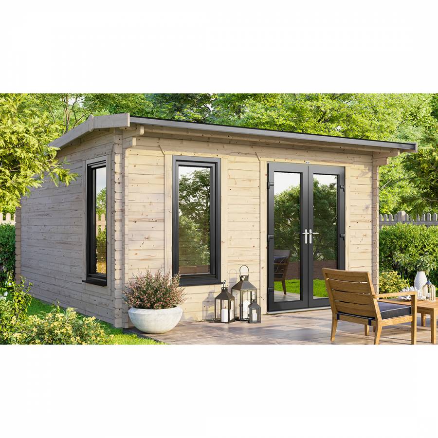SAVE £1230  14x12 Power Apex Log Cabin Right Double Doors - 44mm