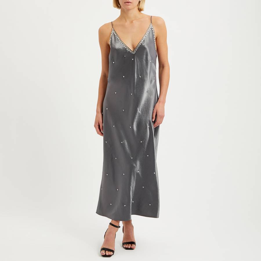 Grey V-Neck Midi Dress