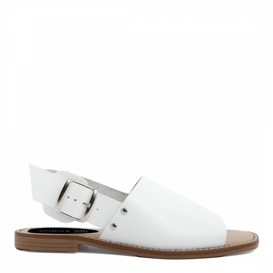 White Leather Open Toe Flat Sandals
