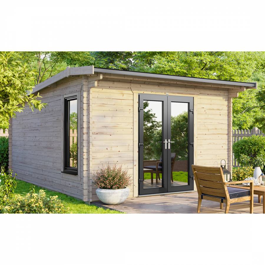 SAVE £1230  12x14 Power Apex Log Cabin Central Double Doors - 44mm