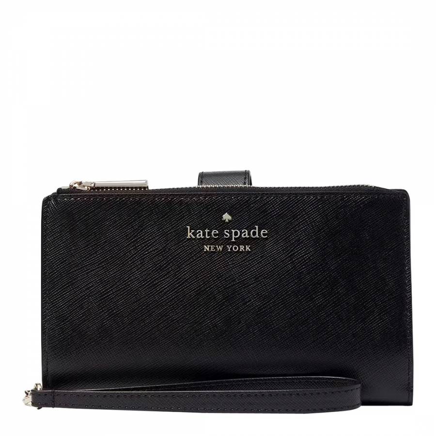 Black Staci Saffiano Leather Phone Wallet Wristlet